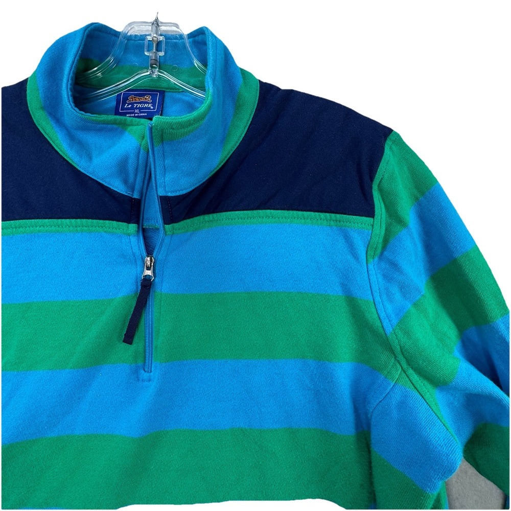 Le Tigre Quarter Zip Pullover Sweatshirt Mens L / XL Thick Stripe Preppy Rugby